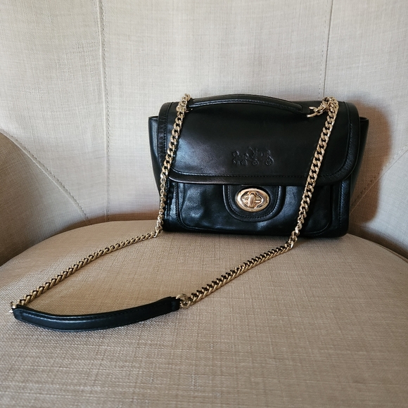 Coach Vintage Black Ranger Leather Crossbody Bag With Gold Chain 🔥🔥 - Picture 2 of 16